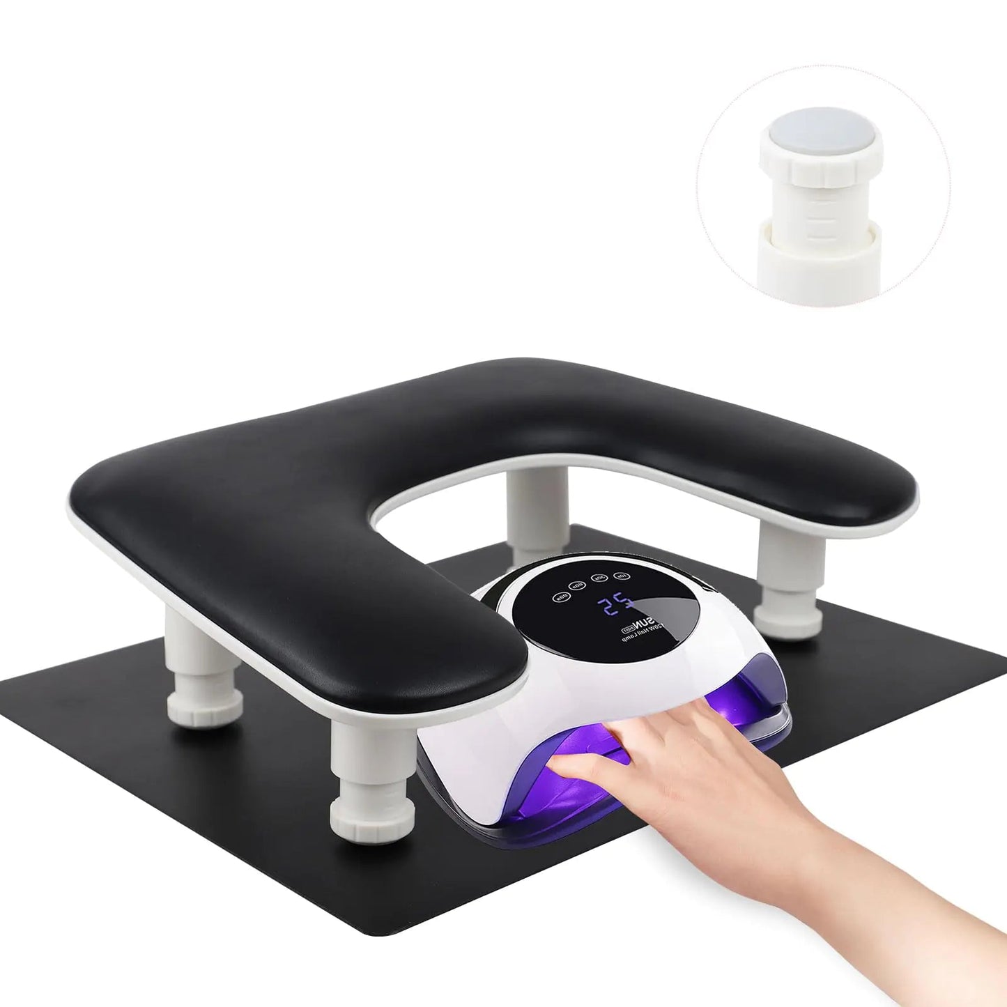 Arm Rest for Nails Tech with Nail Table MatAdjustable Base U - shaped Manicure Nail Hand Rest Stand Pillow Cushion for Acrylic Nail Art Tech(Black) - Electro Euphoria